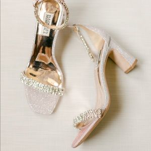Badgley Mischka Harriet Block Heel Sandal in Rose Gold Metallic